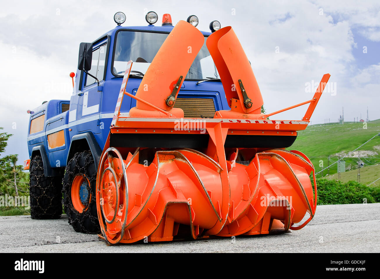 Turbine Schneepflug stoppt ohne Schnee Stockfoto