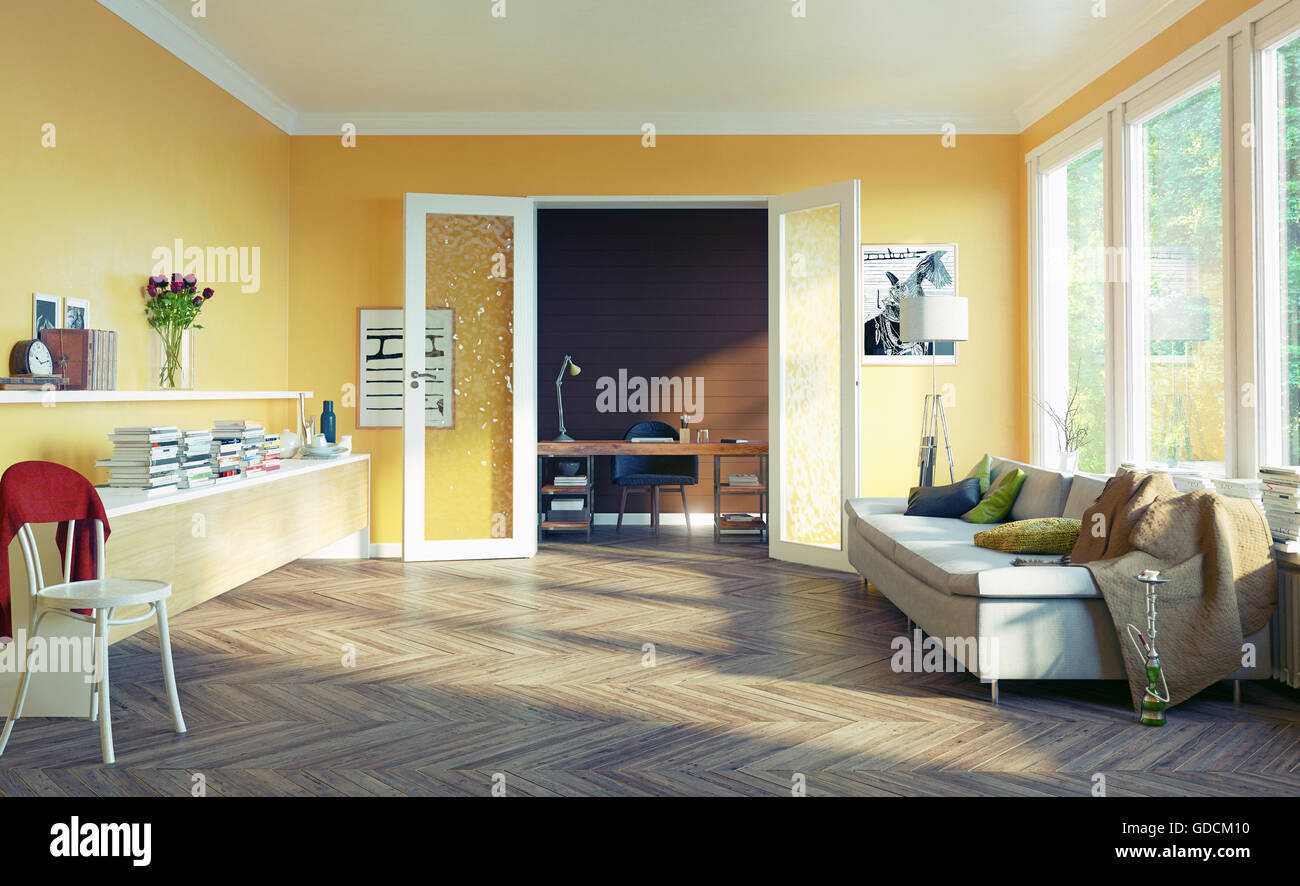 moderne Wohnzimmer Interieur. 3D Rendering-Design-Konzept Stockfoto