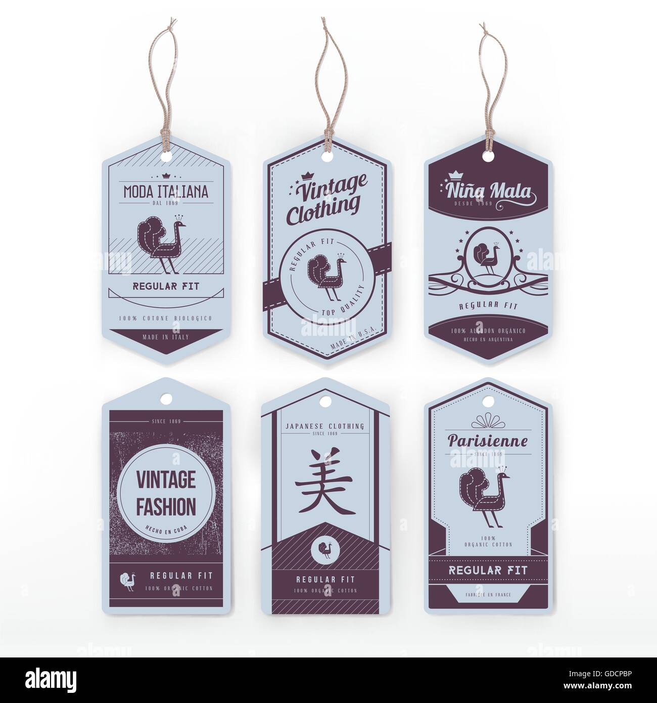 Karton Vintagekleidung Tags gesetzt mit einem Tier und text Stock Vektor