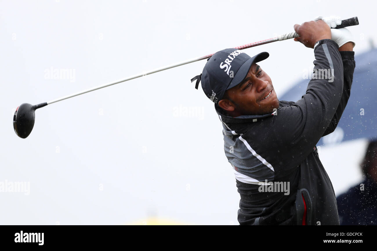 Harold Varner III der USA schlägt am zweiten Tag der Open Championship 2016 im Royal Troon Golf Club, South Ayrshire, am vierten Loch ab. DRÜCKEN SIE VERBANDSFOTO. Bilddatum: Freitag, 15. Juli 2016. Siehe PA Geschichte GOLF Open. Bildnachweis sollte lauten: David Davies/PA Wire. Stockfoto
