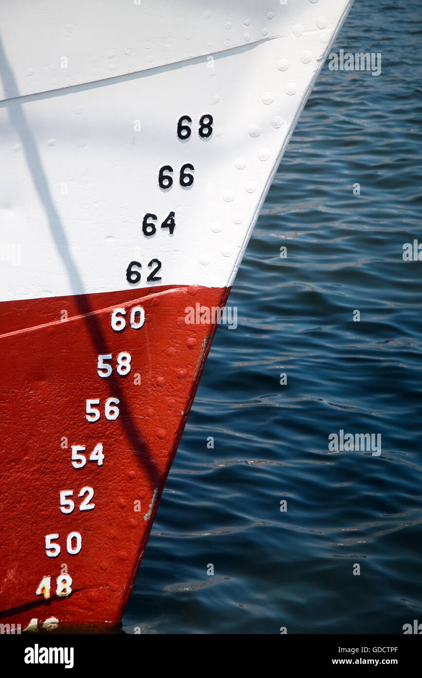 Wasserstand auf einen Schiffsrumpf, Ballast messen Stockfoto