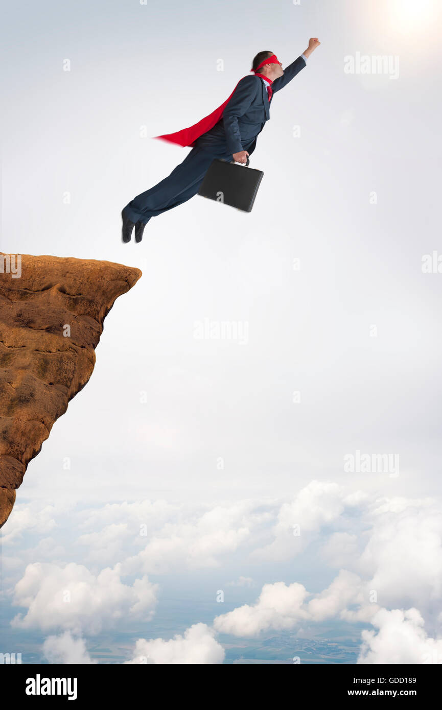 geschäftlichen Erfolg Konzept Superhelden Geschäftsmann fliegen Stockfoto