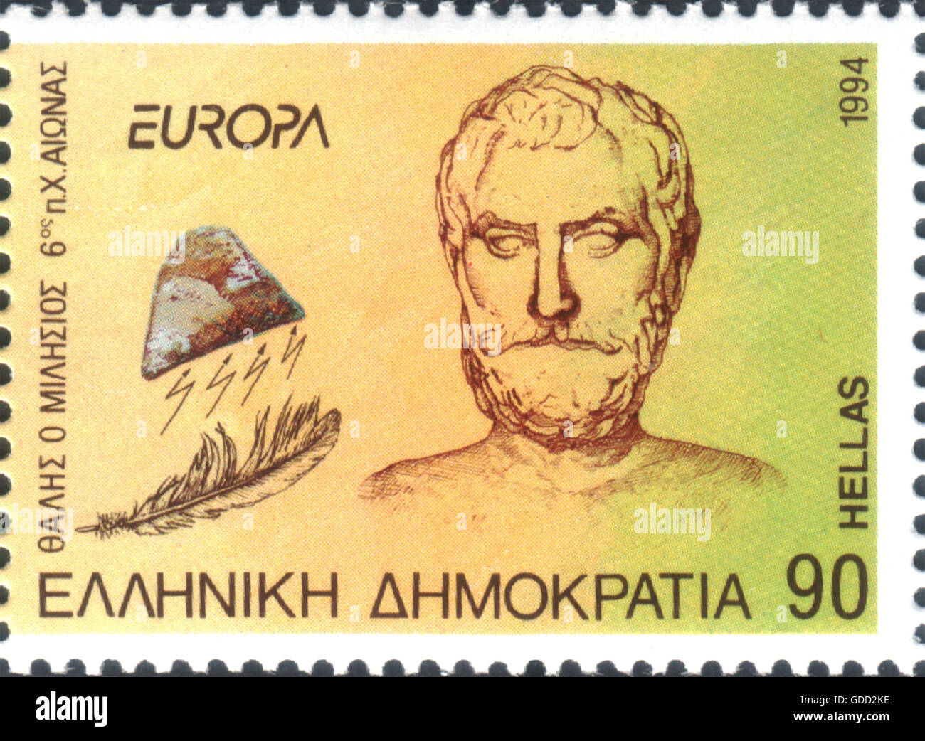 Thales von Miletus, ca. 624 v. Chr. - ca. 546 v. Chr., griechische Philosoph, einer der sieben Weisen, Porträt, Briefmarke, Griechenland, 1994, Stockfoto