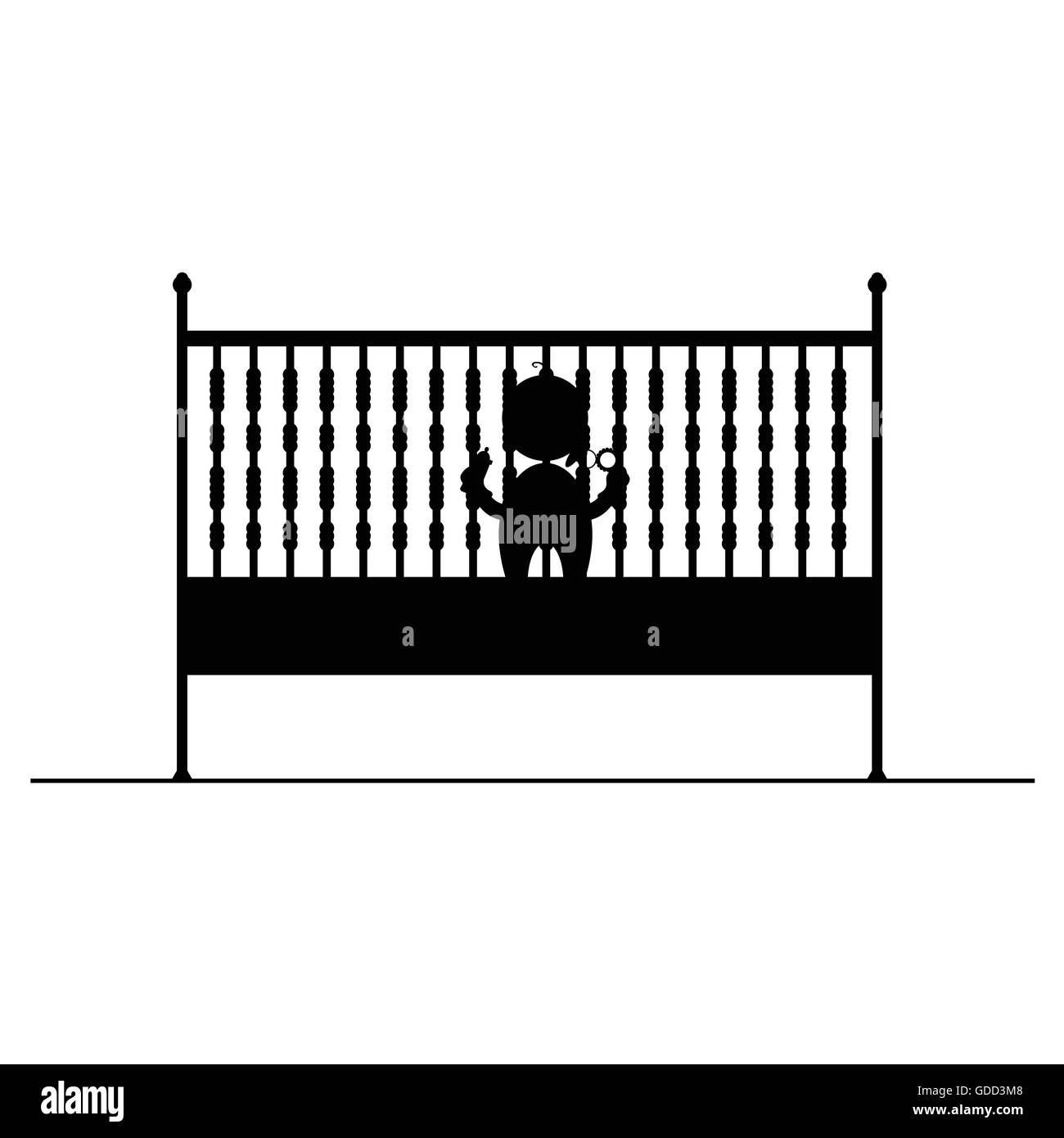 Baby in der Krippe-Symbol und Ikone-Vektor-illustration Stock Vektor