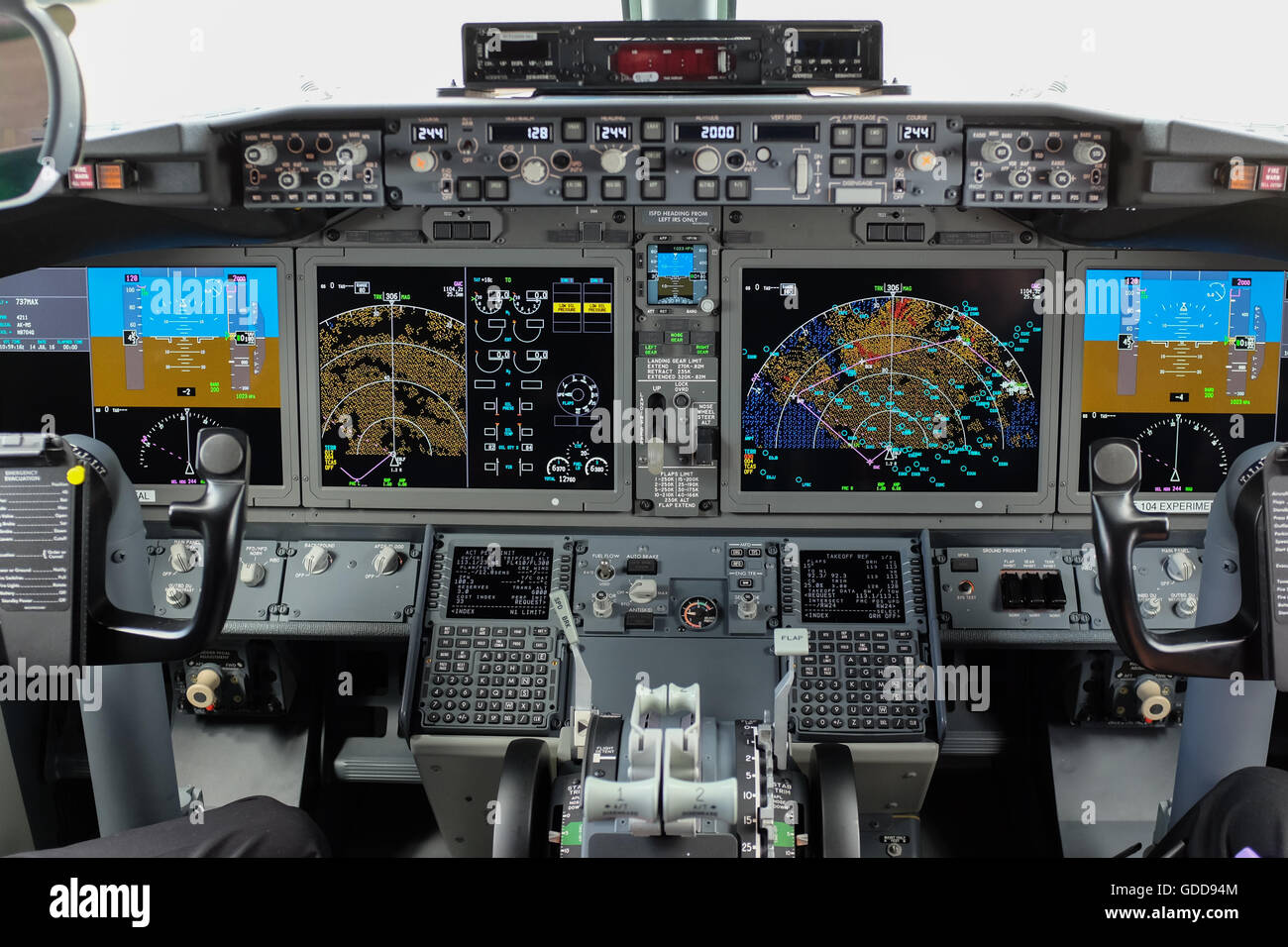 Das Cockpit der Boeing 737 Max. 8 Flugzeuge. Stockfoto