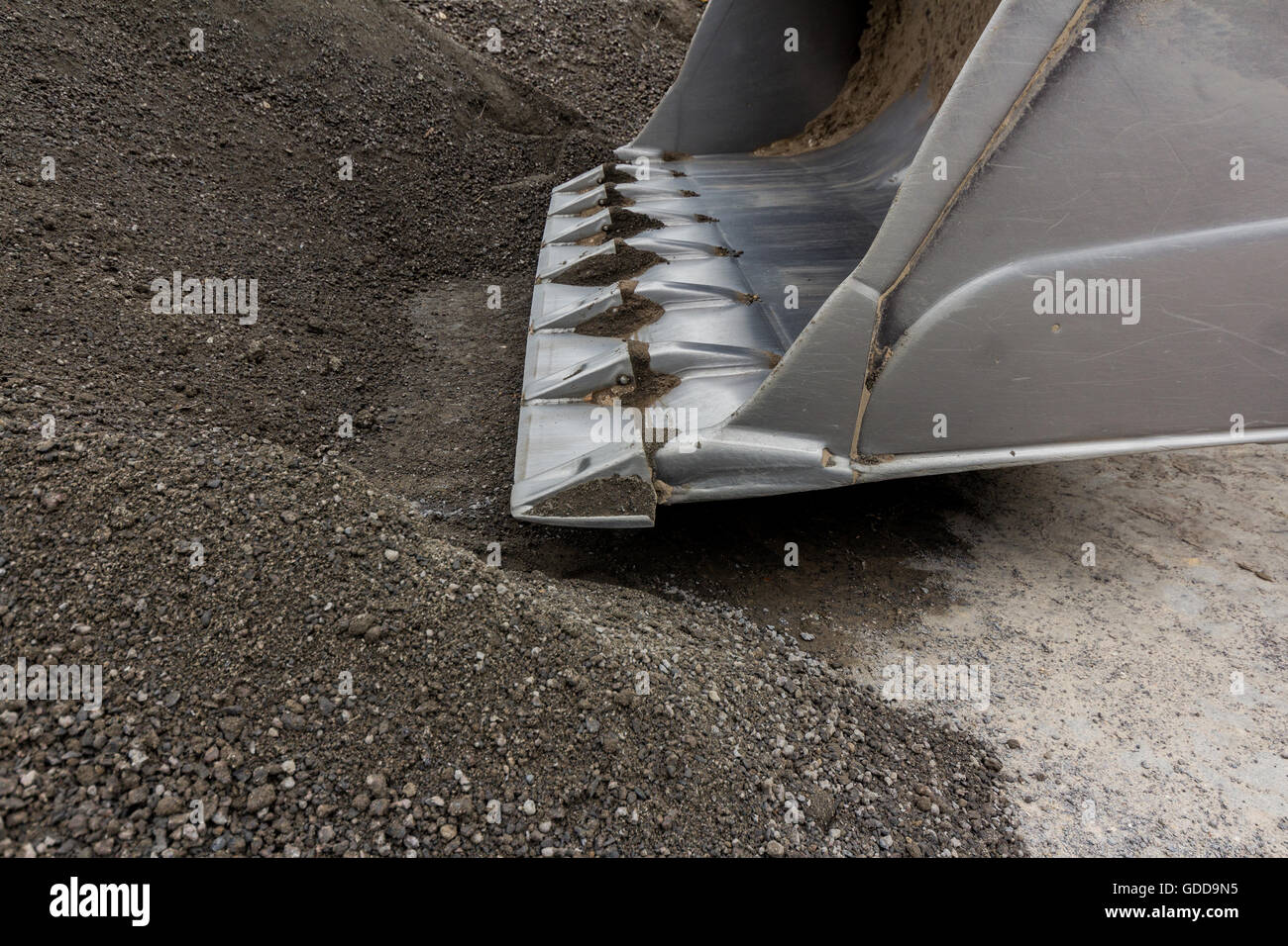 Bagger Schaufel Closeup - Planierraupe Sand Makro Stockfoto