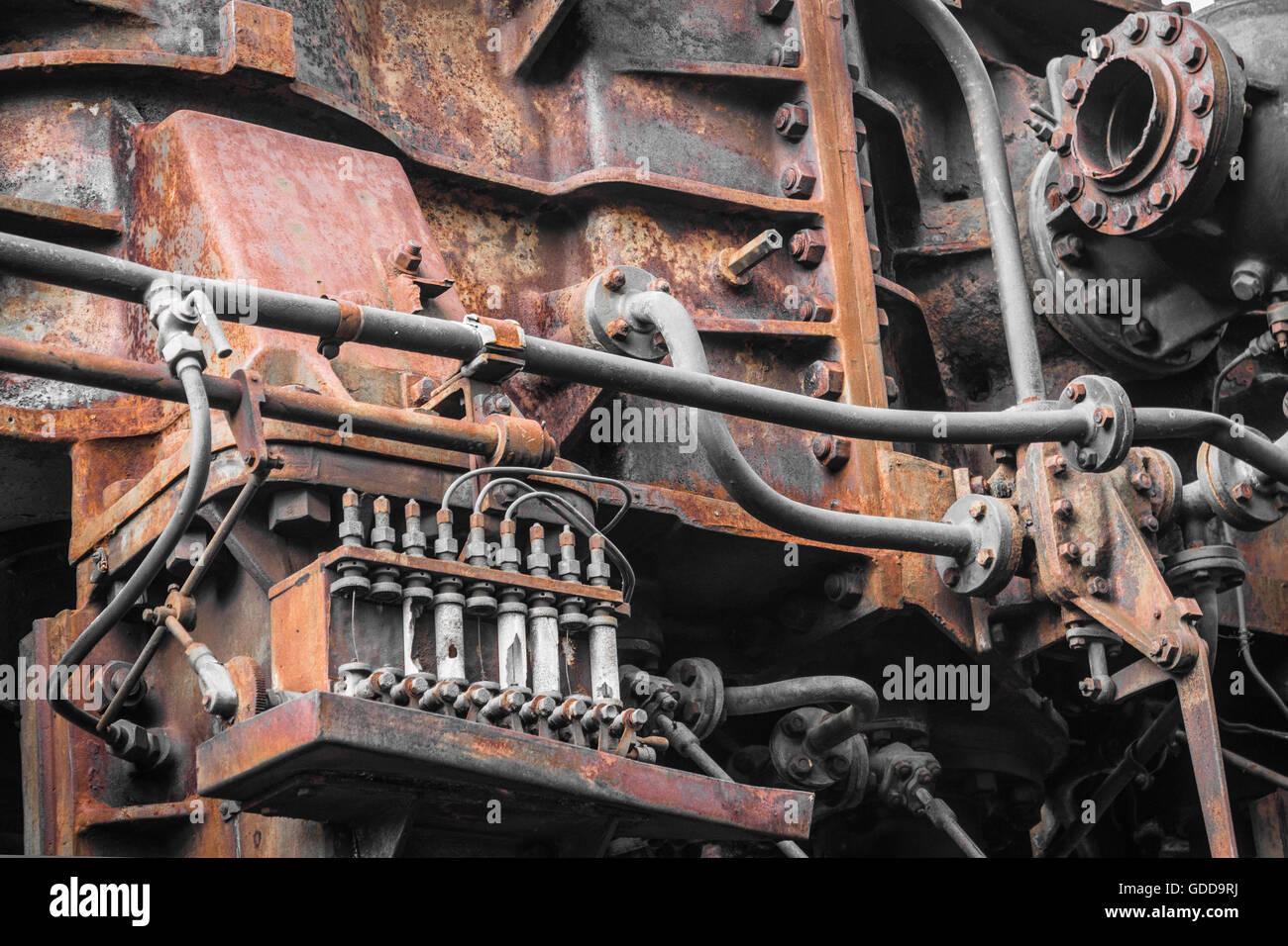 alte Maschine. rostiges Metall Maschinen Details. im Alter von Technologie Stockfoto