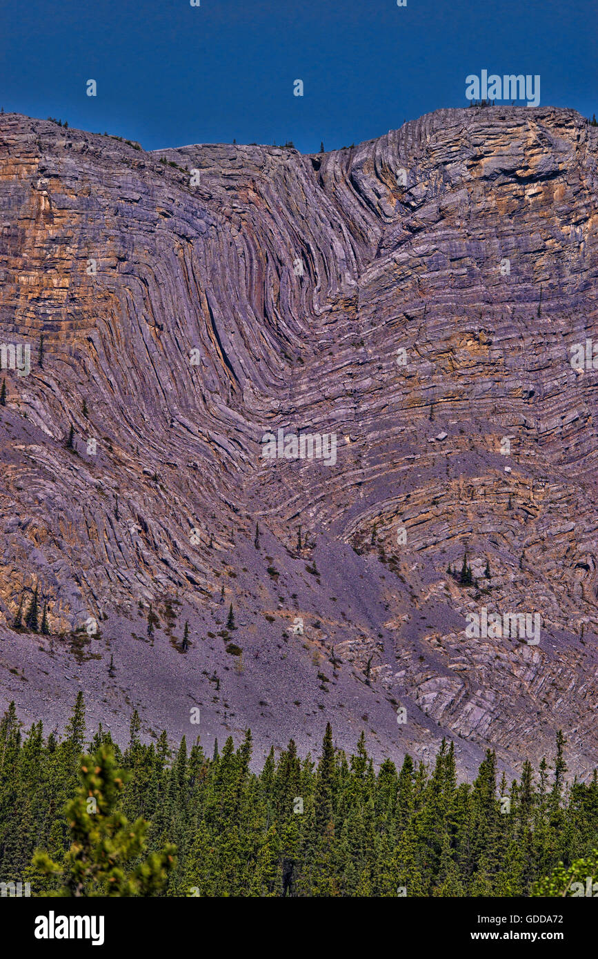 Antiklinale geologische Formation entlang Alaska Highway, Yukon, Kanada Stockfoto