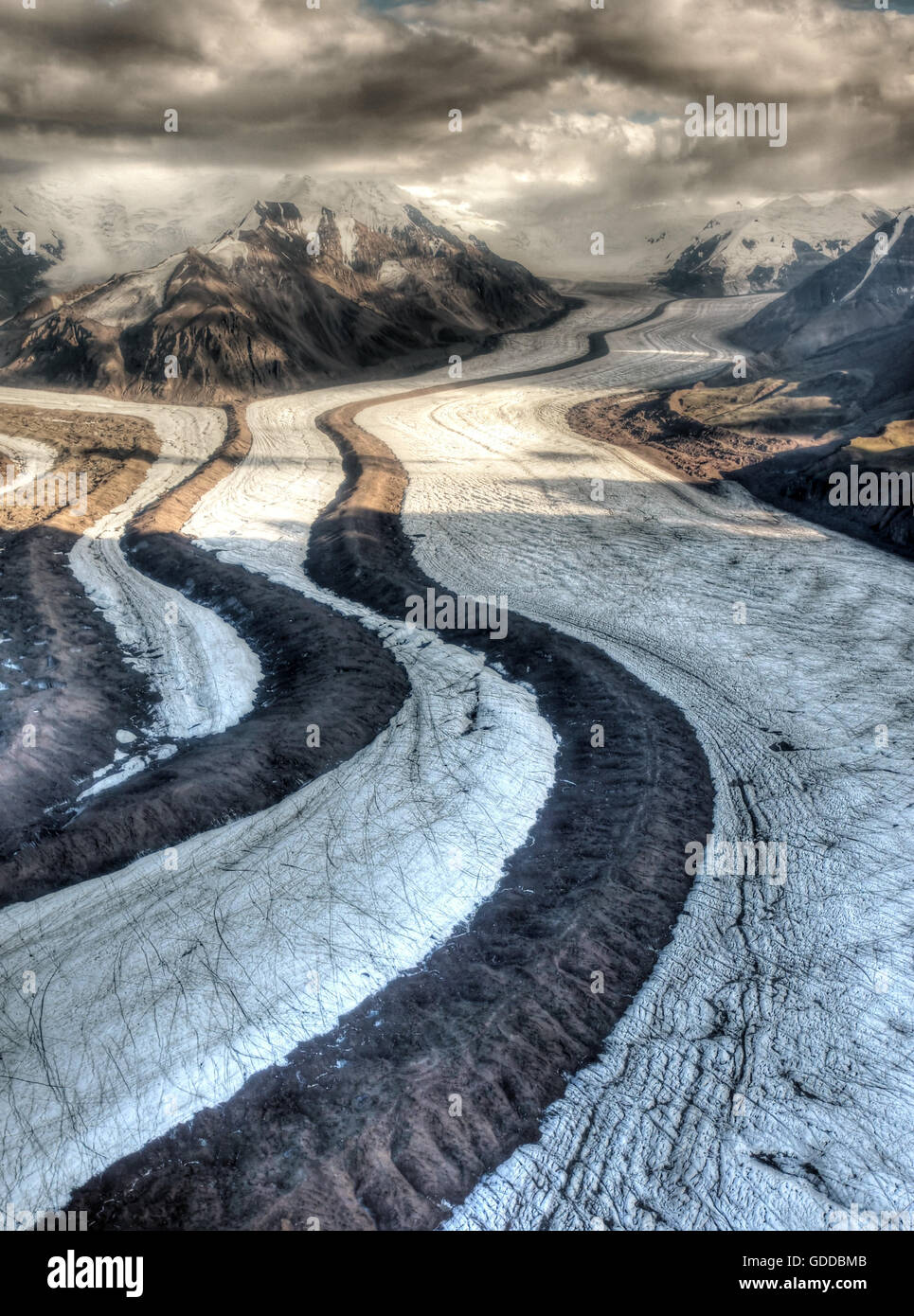 Wrangell, Wrangell-St.-Elias-Nationalpark, Alaska, Gletscher, Gletscherzungen, Moränen, Moränen, Gletscher, USA, Natur, doppelt Stockfoto