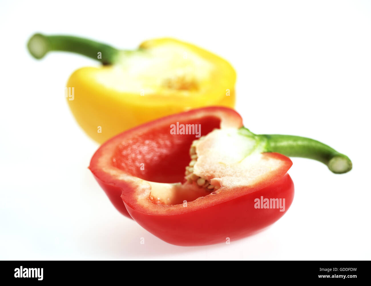 SÜßE rote und gelbe Paprika Capsicum annuum Stockfoto