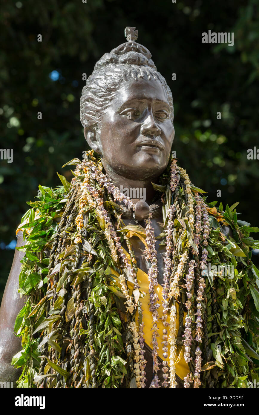 USA, Hawaii, Oahu, Honolulu, diese sechs-Fuss-Statue von hawaiische Königin Liliuokalani liegt im Zentrum von Honolulu zwischen der Sta Stockfoto