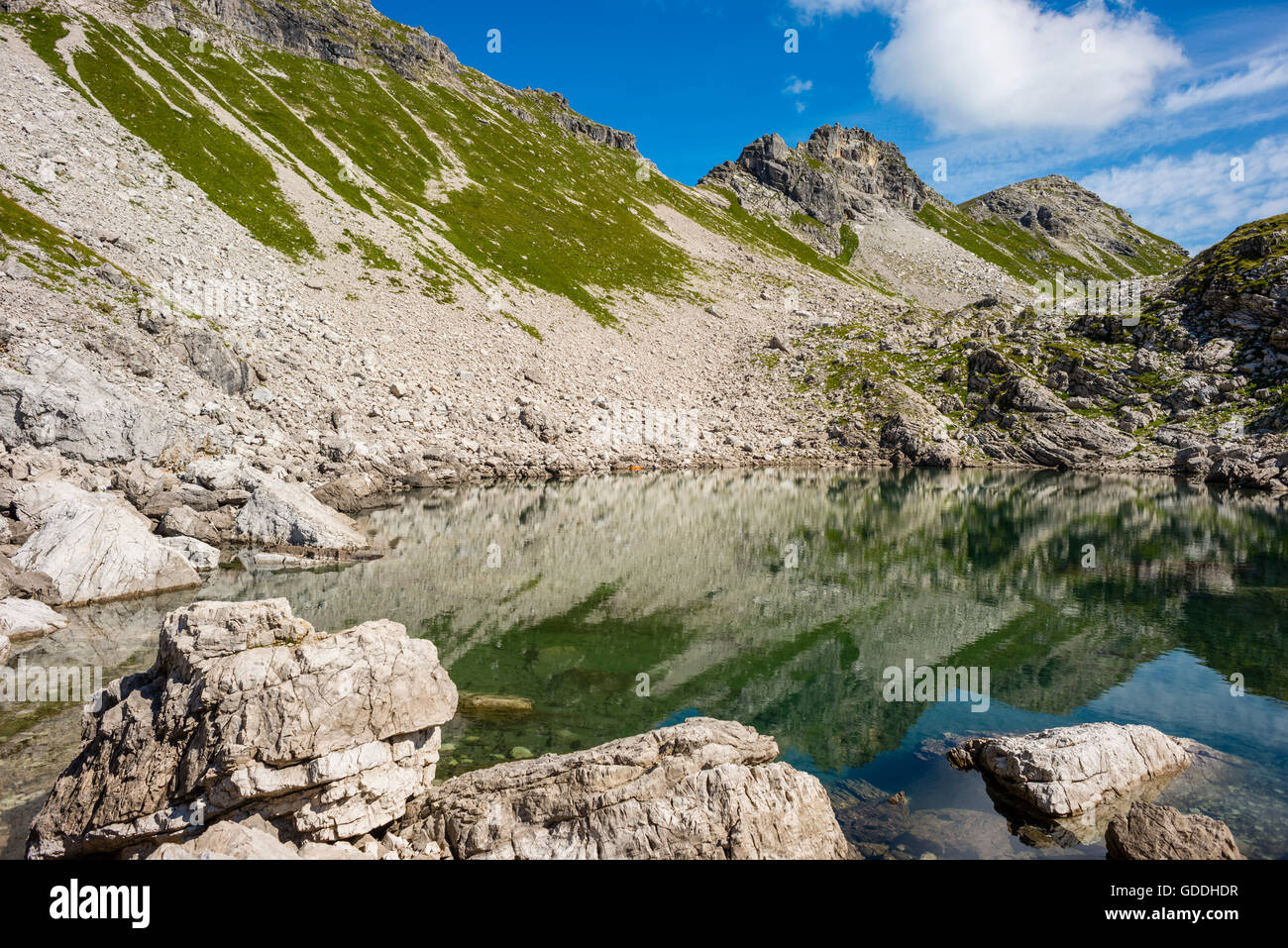 Allgäu, Allgäuer Alpen, Alpen, Bayern, in der Nähe von Oberstdorf, Berglandschaft, Bergsee, Bergwelt, Daumengruppe, Deutschland, E Stockfoto