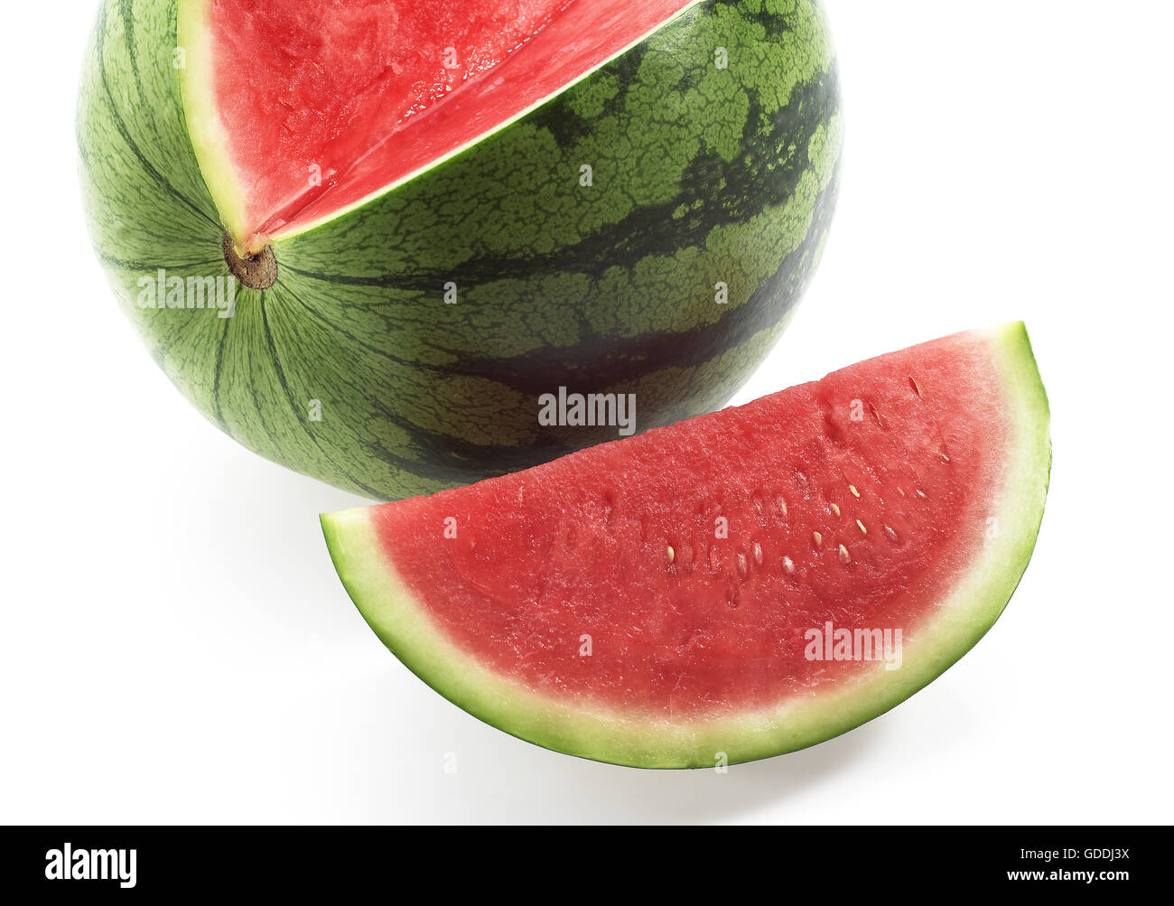 Wassermelone, Citrullus Lanatus, vor weißem Hintergrund Stockfoto