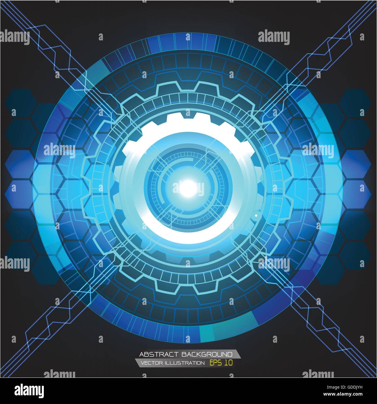 Technik Zahnräder Energie und blaues Licht Design Vector Illustration. Stock Vektor