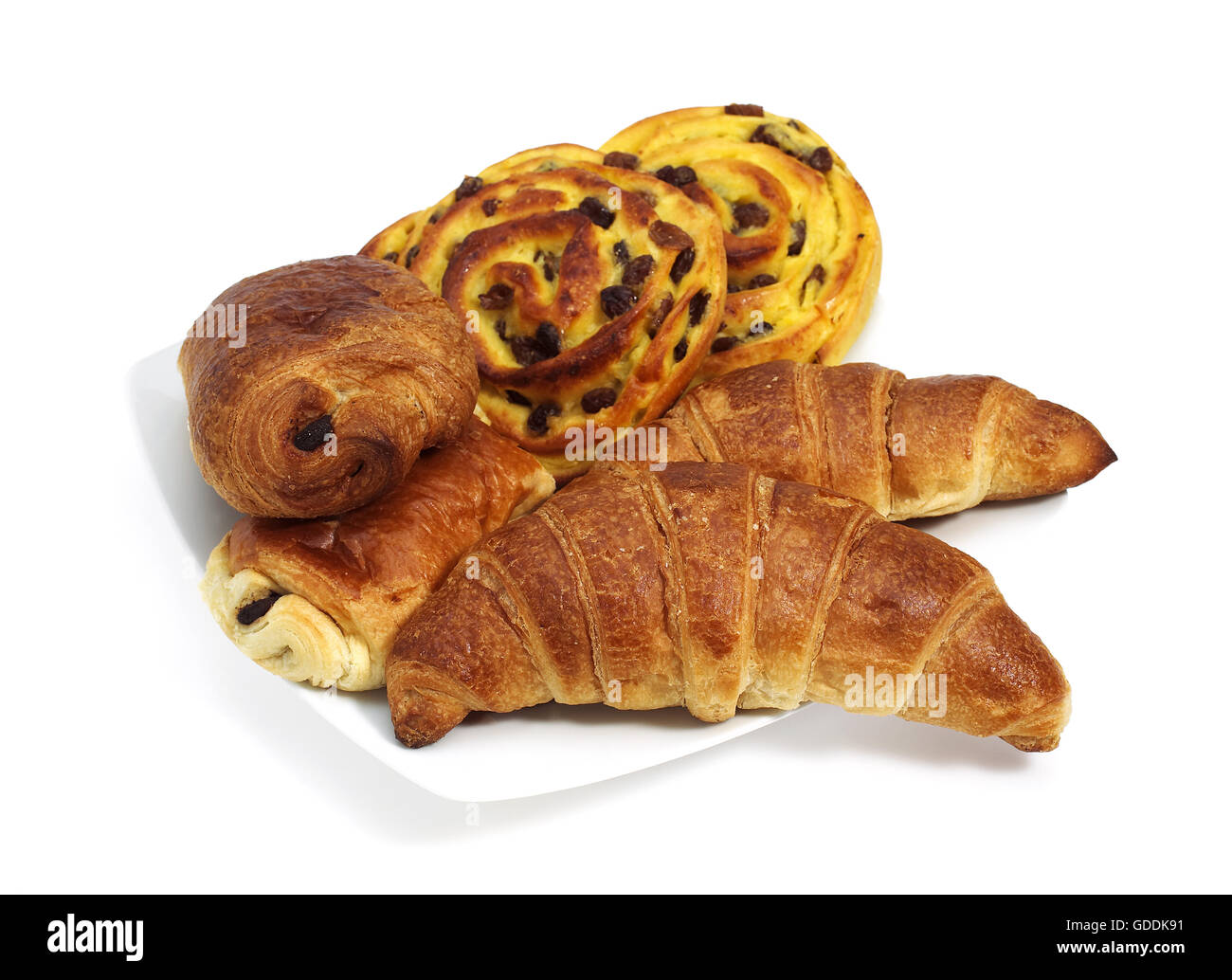 FRANZÖSISCH, SÜßE BROTE, CROISSANTS, PAIN AU CHOCOLAT, PLUNDERGEBÄCK Stockfoto