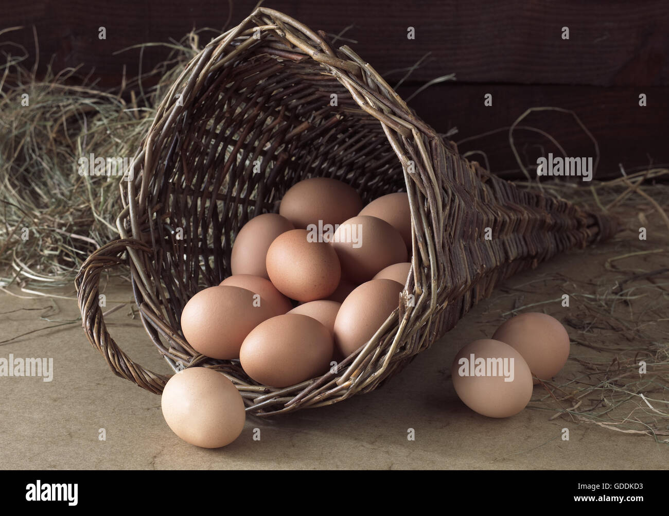 Hühnereier in Korb Stockfoto
