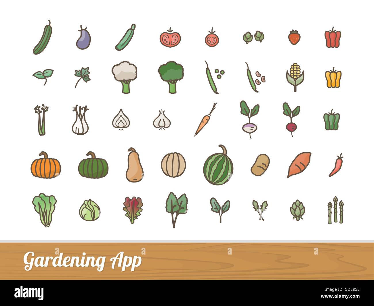 Garten- und Landwirtschaft app Gemüse skizzierte Symbole set Stock Vektor