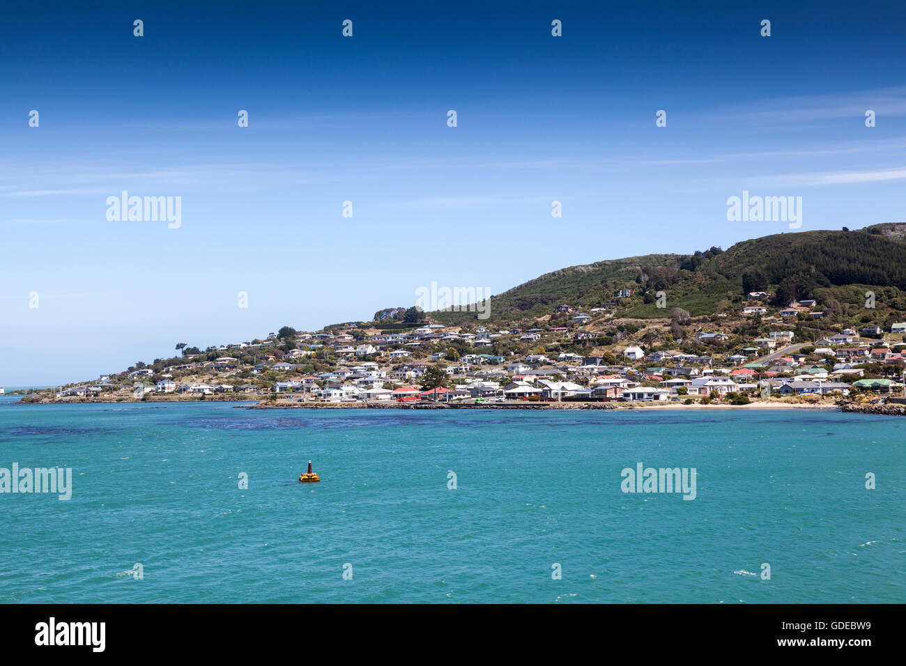 Blick durch den Bluff Harbour auf der Stadt von Bluff, Neuseeland Stockfoto