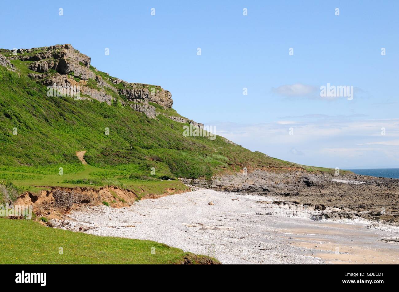 Spaziergang entlang der Küste zwischen Oxwich und Port Eynon Gower Halbinsel Wales Stockfoto