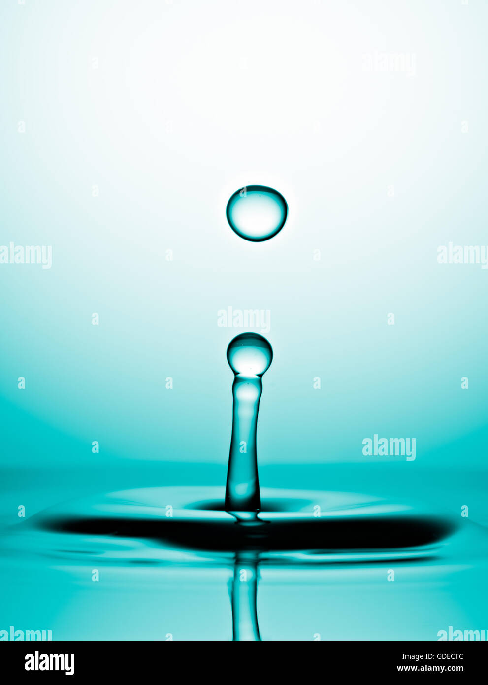 Wasser Tropfen Makro, blaugrünen Hintergrund Stockfoto
