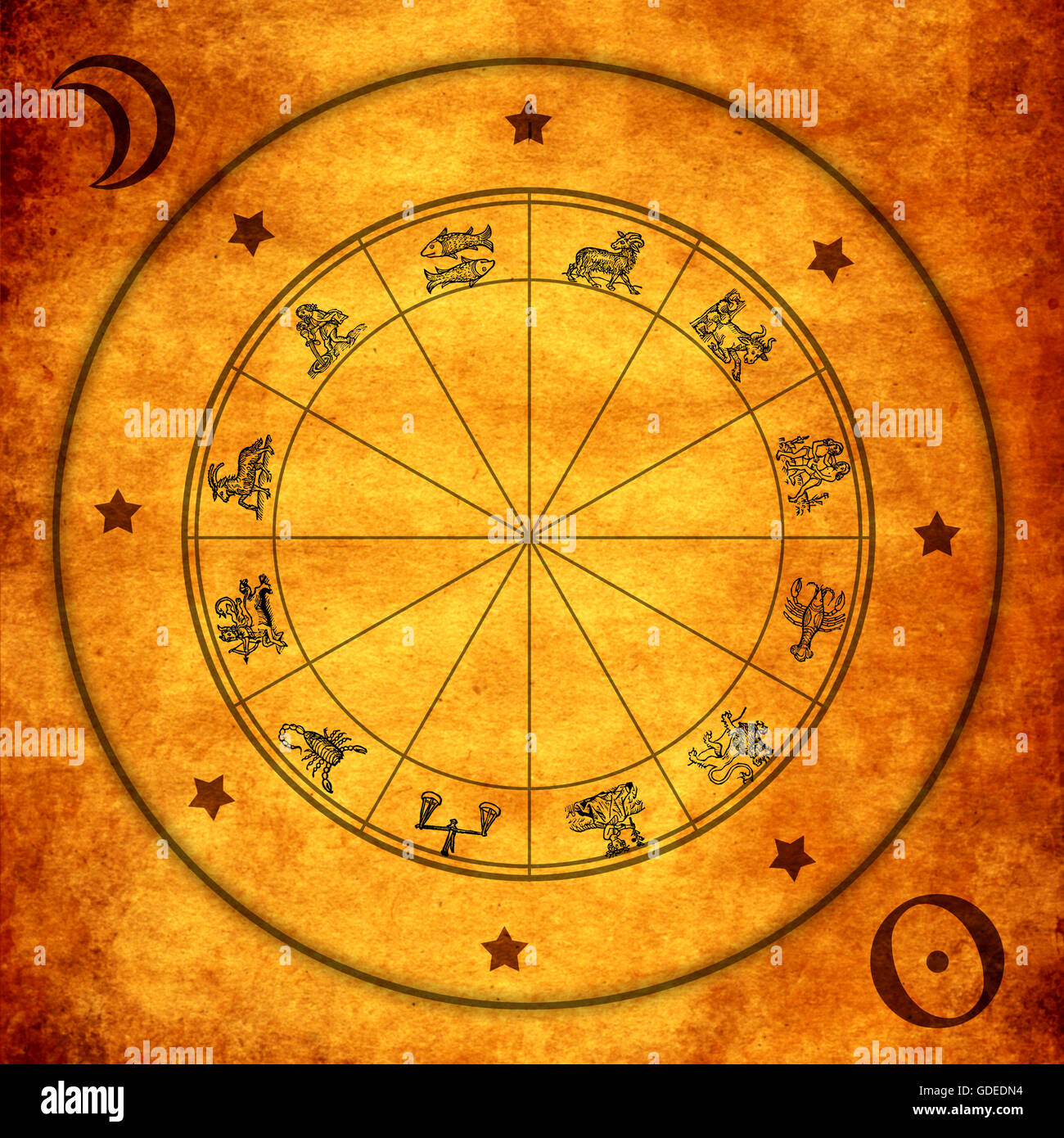 Horoskop mit den Sternzeichen Stockfoto