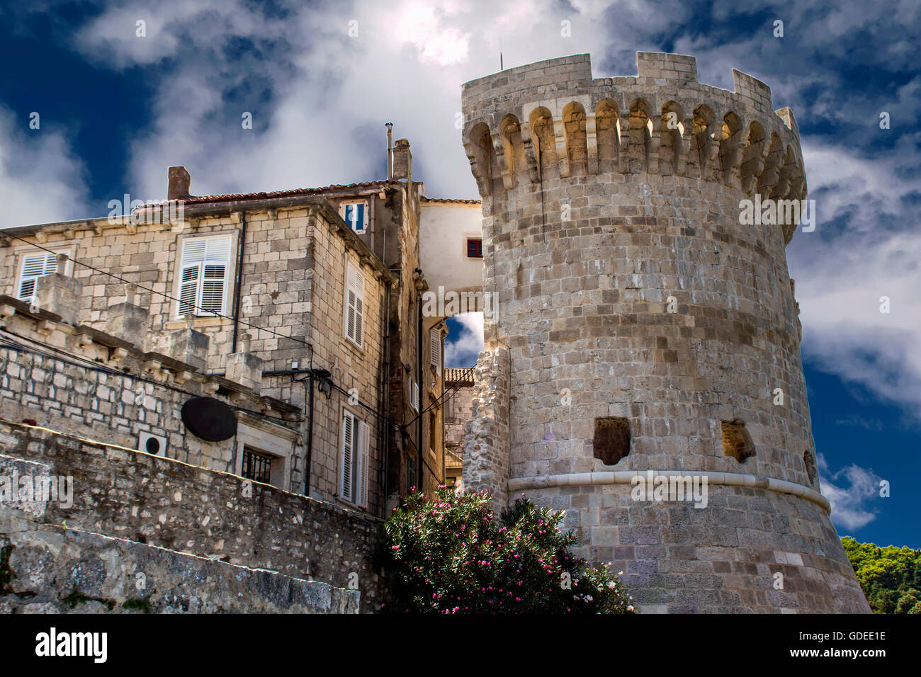 Detail der Turm Kanalevic in Korcula, Kroatien Stockfoto