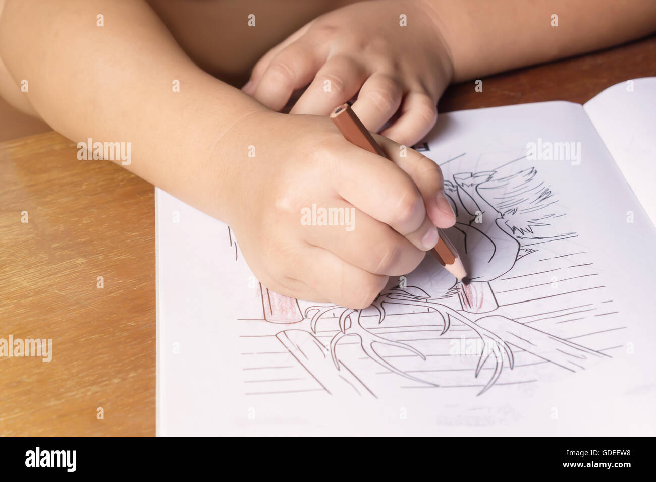 Kind oder Kind Hand Malerei auf Bilderbuch Stockfoto