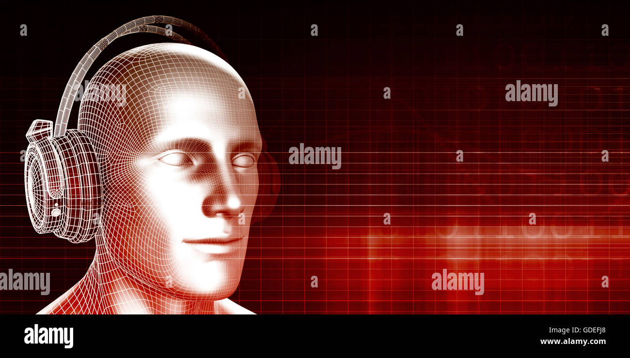 Digitale Musik-Erlebnis mit Mann trägt Kopfhörer Stockfoto