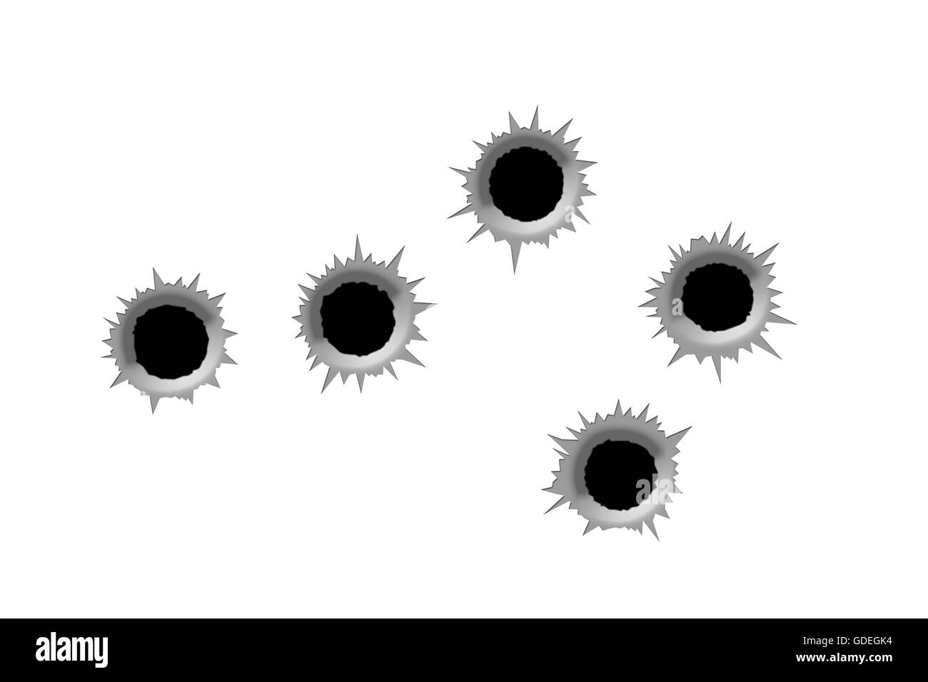 Einschusslöcher, 3D-Rendering isolierten auf weißen Hintergrund Stockfoto
