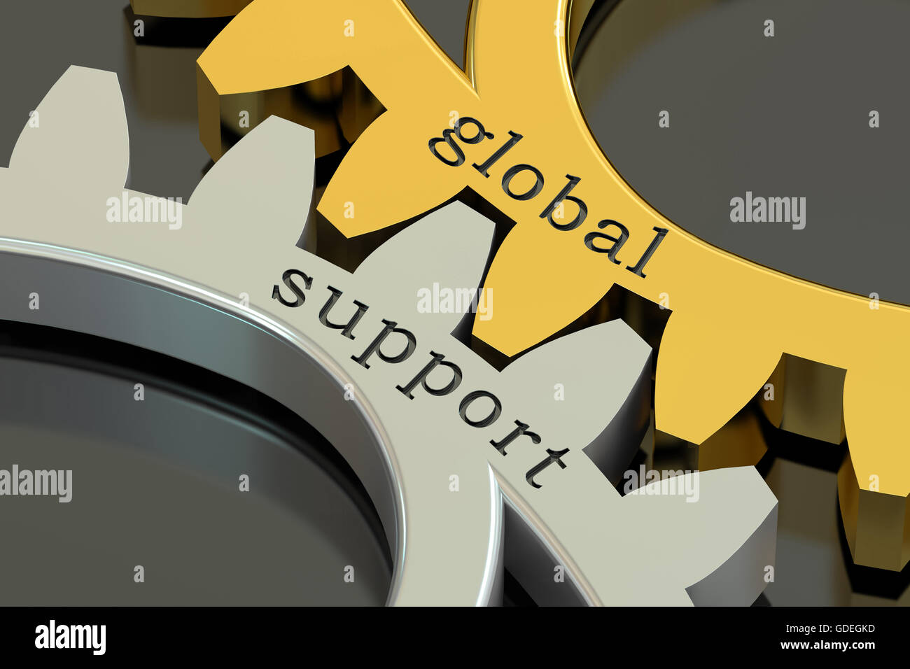 globale Support-Konzept auf die Zahnräder, 3D rendering Stockfoto