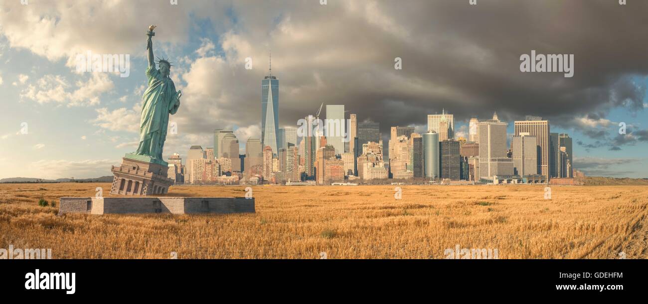 Postapokalyptische Ansicht von Manhattan, nachdem die Upper New York Bay ausgetrocknet ist, New York, USA Stockfoto
