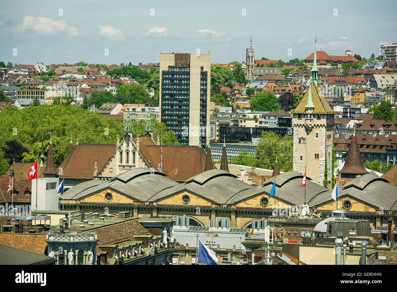 Zug Bahnhof und Stadt Skyline, Zürich, Schweiz Stockfoto