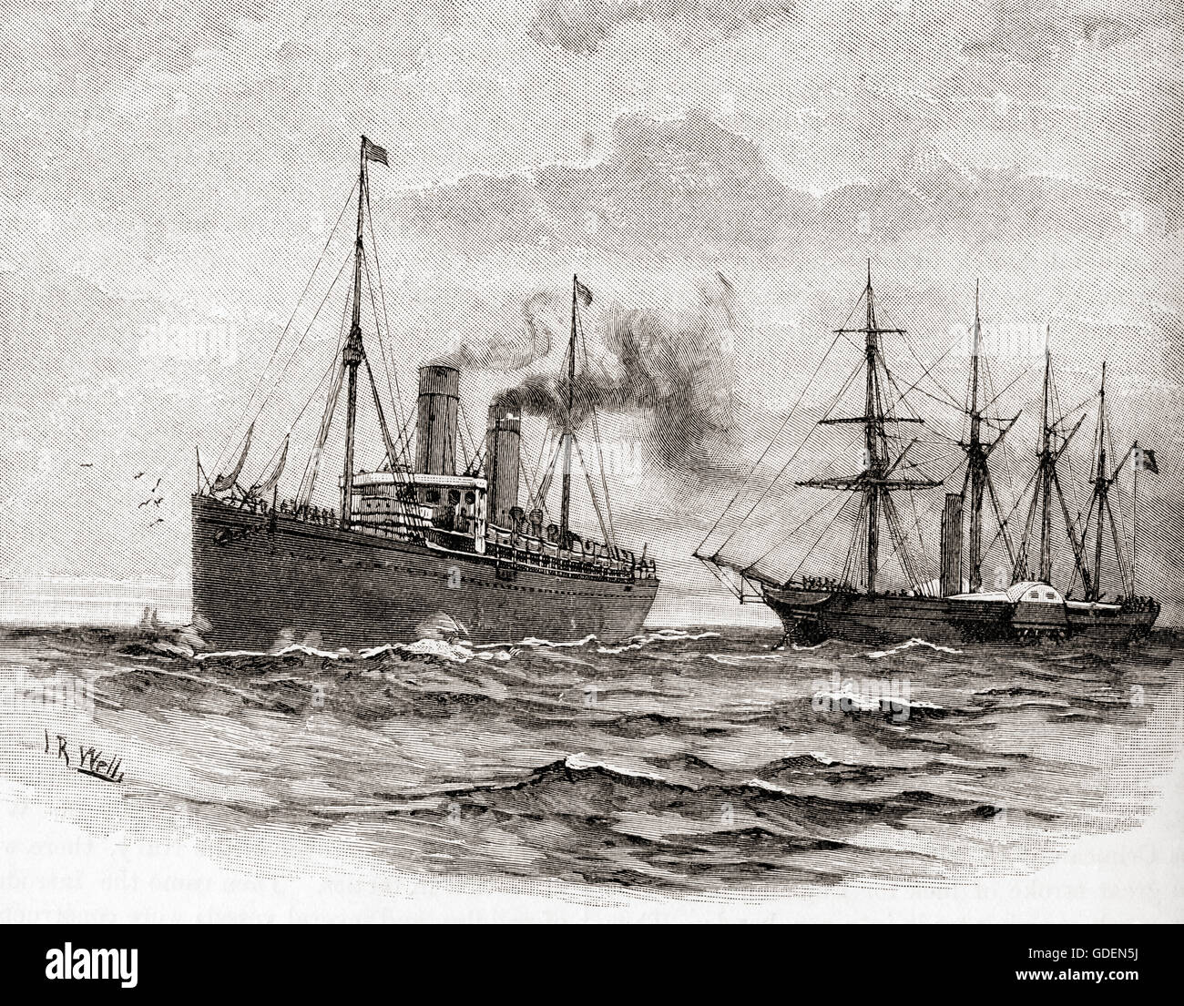 Die Great Western, rechts, und der RMS-Kampanien, links, im 19. Jahrhundert. Stockfoto