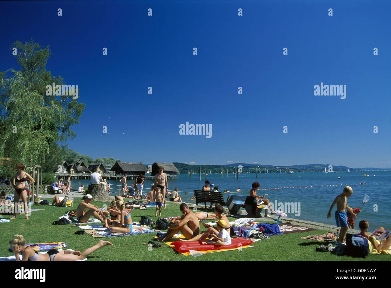 Strand von Unteruhldingen am Bodensee, Baden-Württemberg, Deutschland Stockfoto