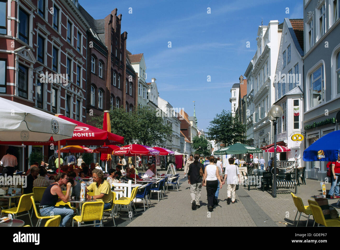 Straßencafés, Flensburg, Schleswig-Holstein, Deutschland Stockfoto