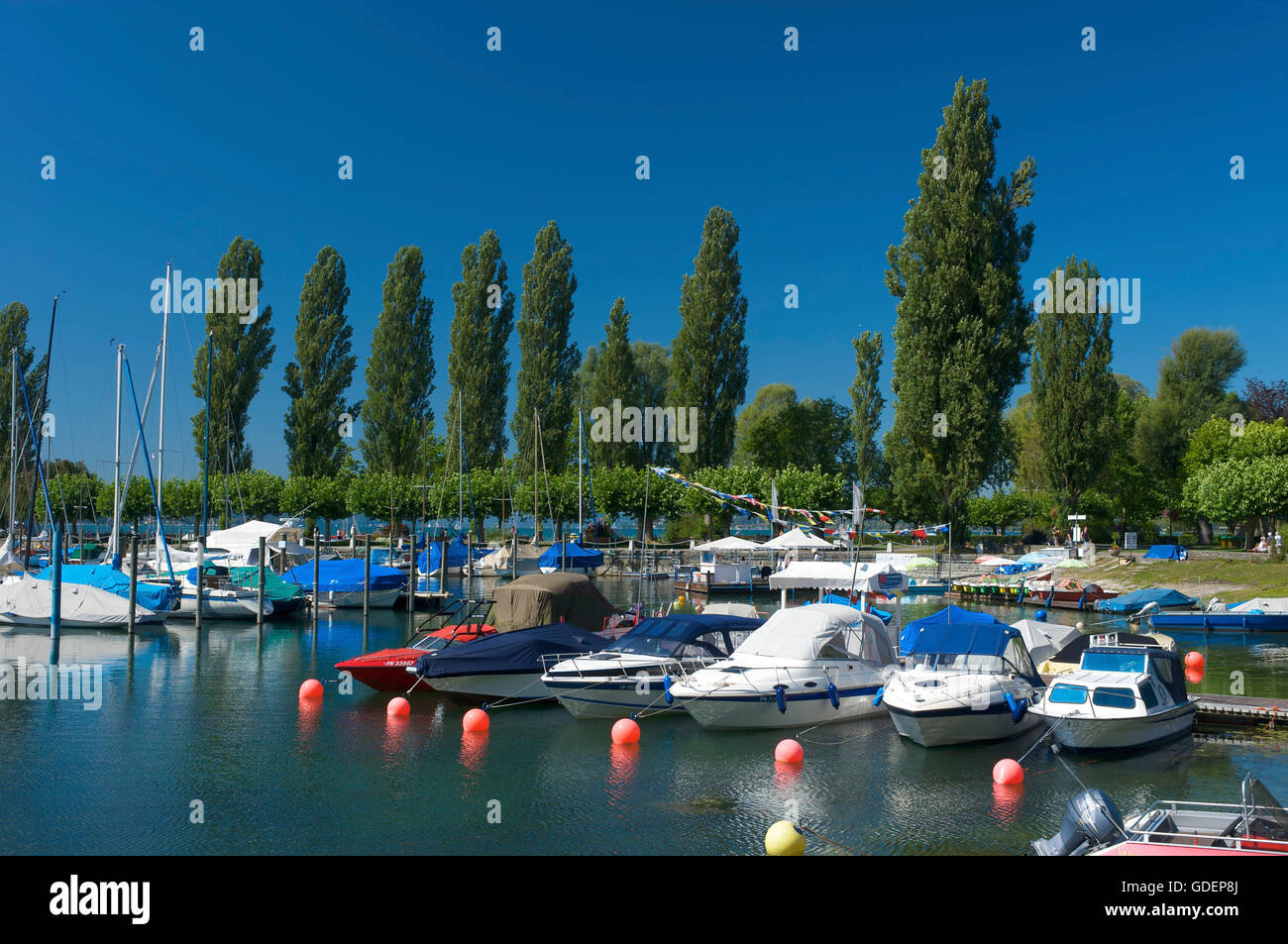 Hafen von Unteruhldingen am Bodensee, Baden-Württemberg, Deutschland Stockfoto