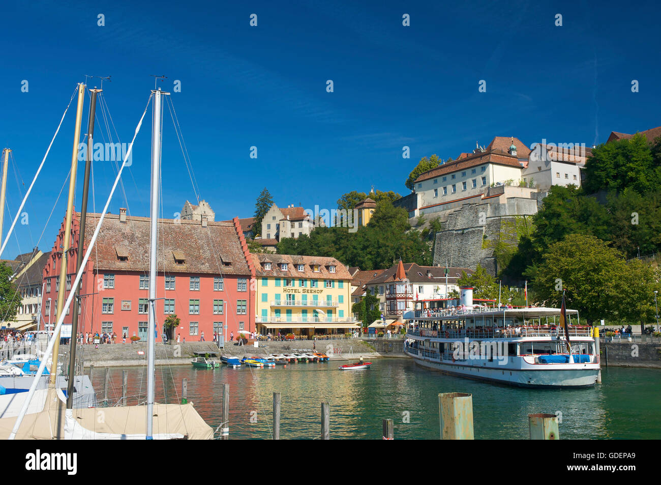 Hafen von Meersburg, Bodensee, Baden-Württemberg, Deutschland Stockfoto
