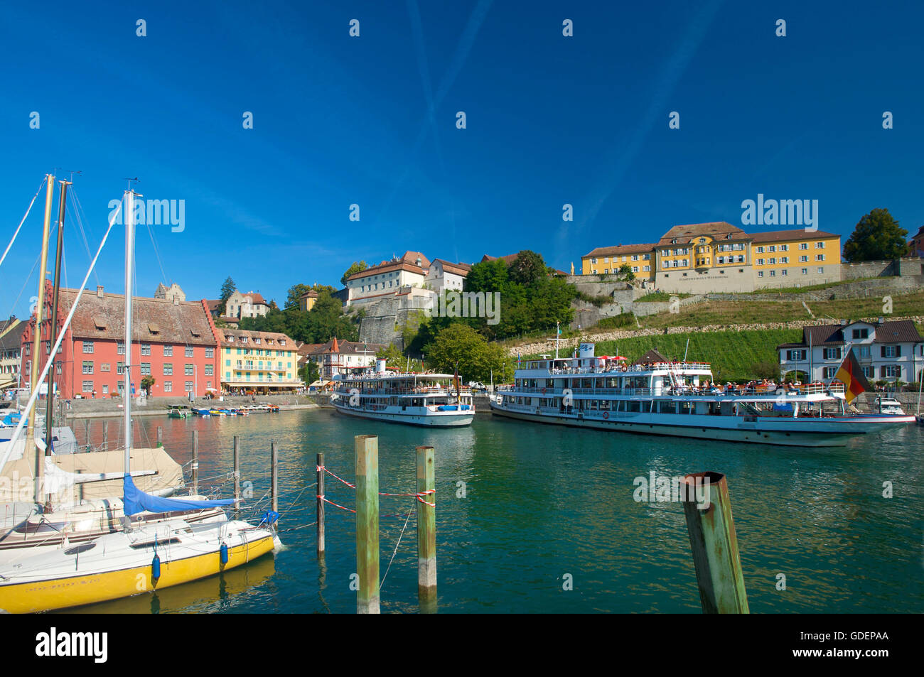 Hafen von Meersburg, Bodensee, Baden-Württemberg, Deutschland Stockfoto