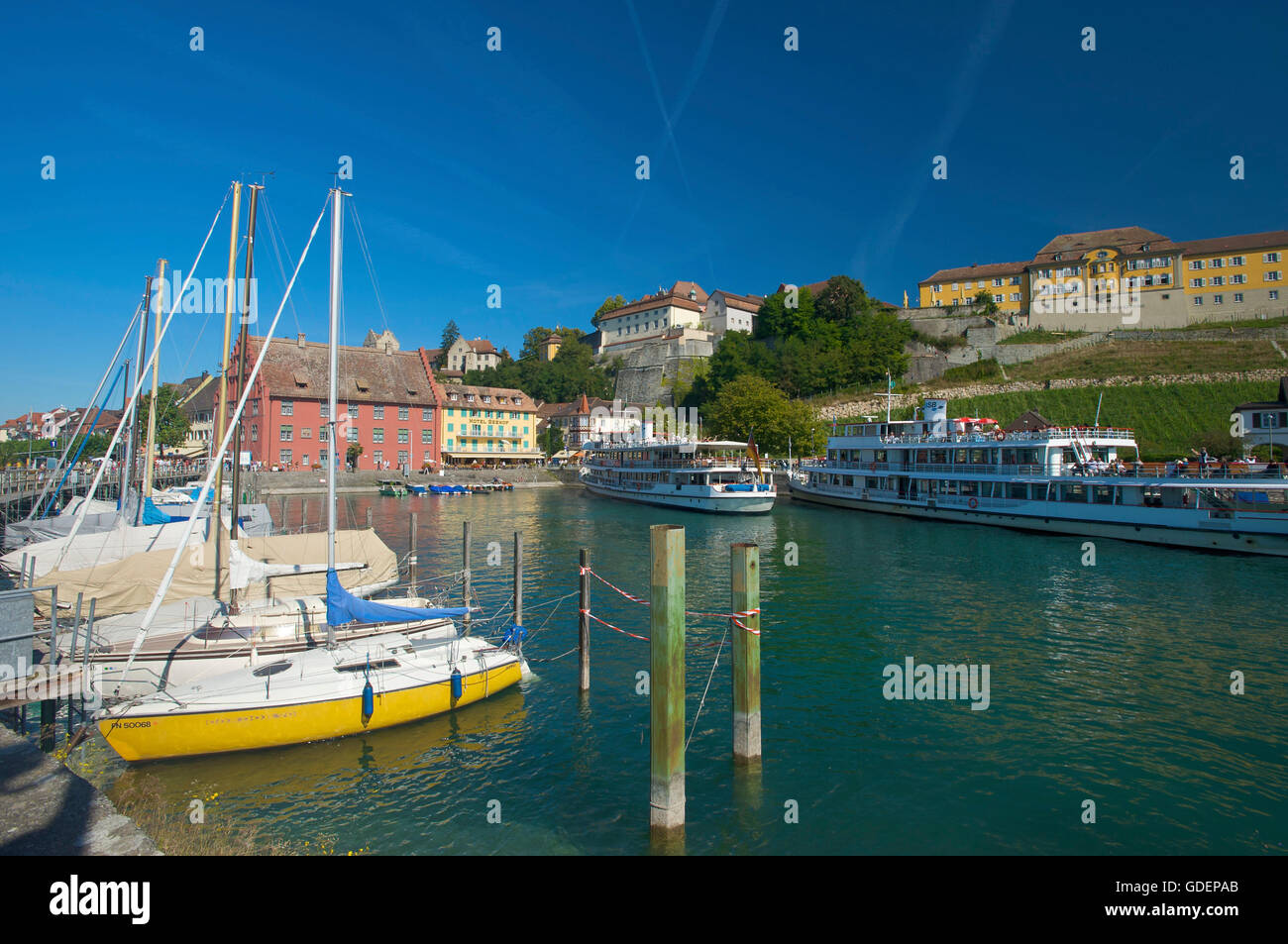 Hafen von Meersburg, Bodensee, Baden-Württemberg, Deutschland Stockfoto