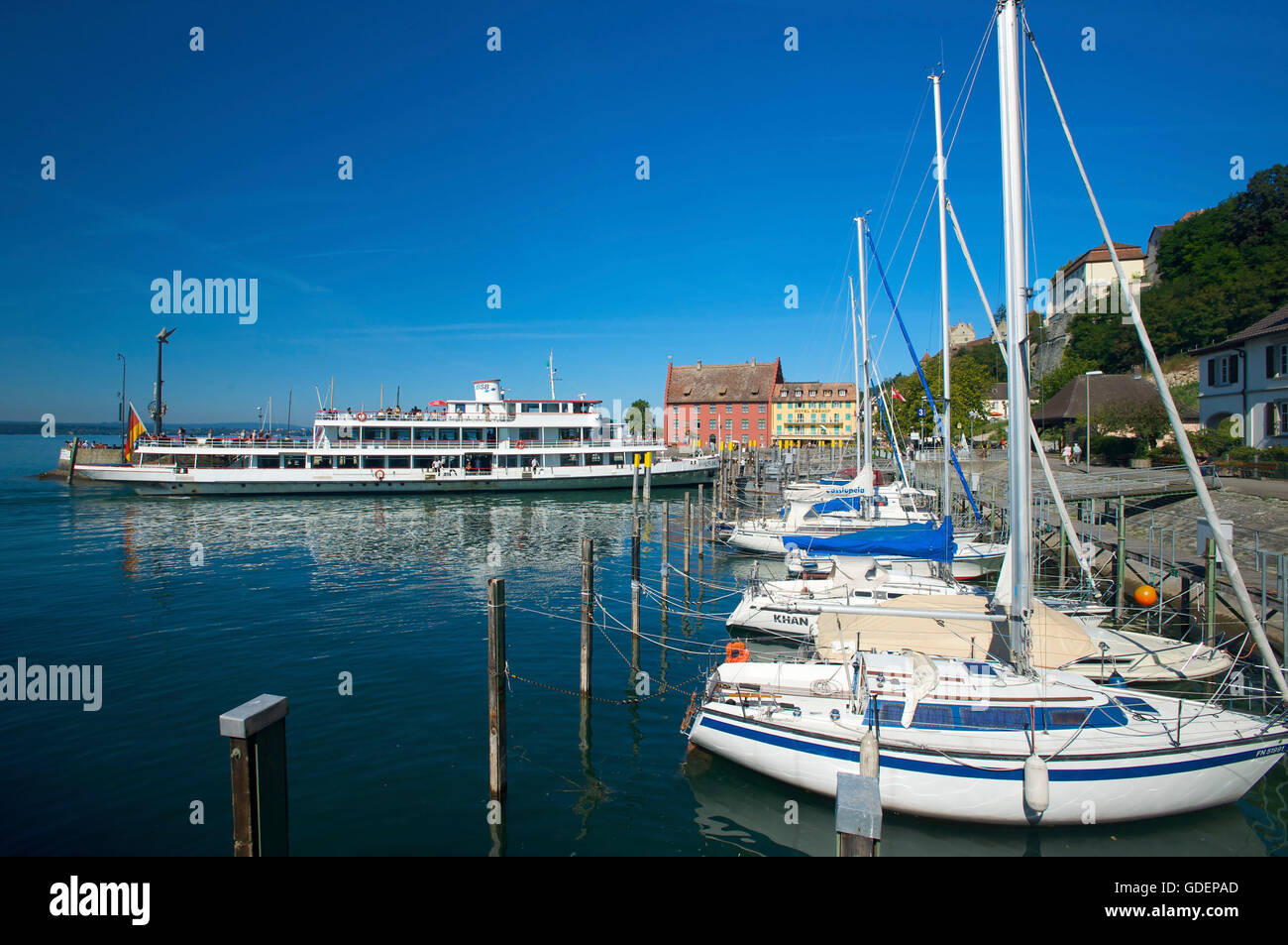 Hafen von Meersburg, Bodensee, Baden-Württemberg, Deutschland Stockfoto