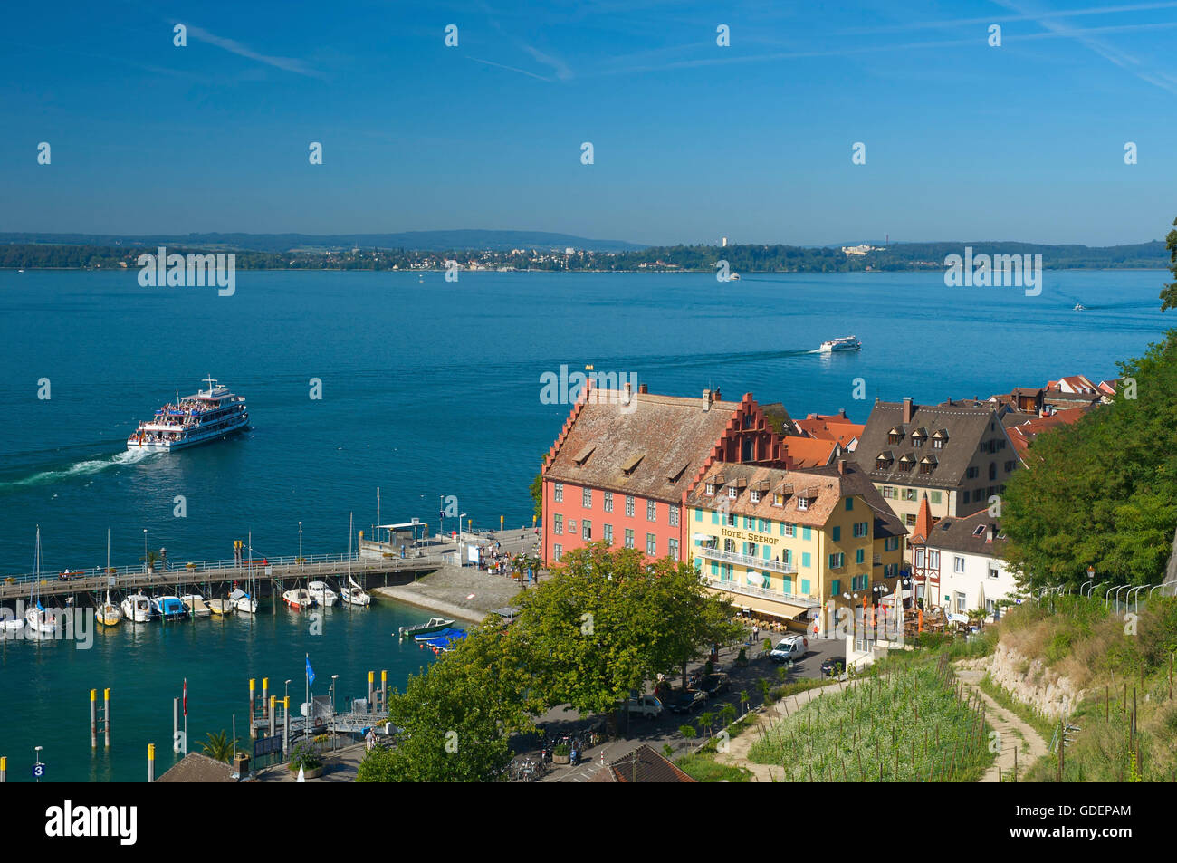 Hafen von Meersburg, Bodensee, Baden-Württemberg, Deutschland Stockfoto