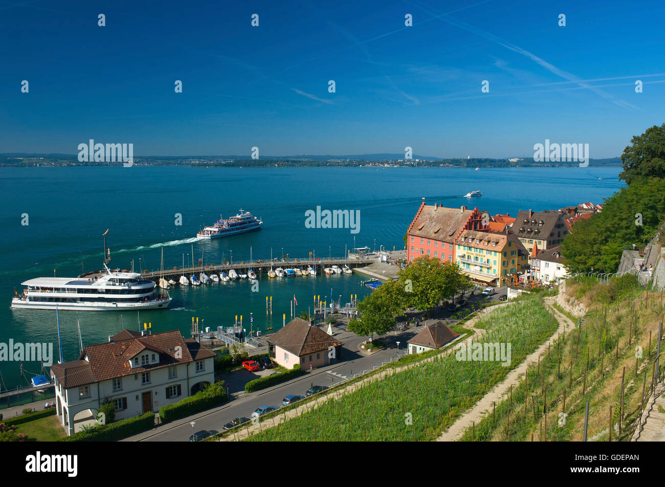 Hafen von Meersburg, Bodensee, Baden-Württemberg, Deutschland Stockfoto