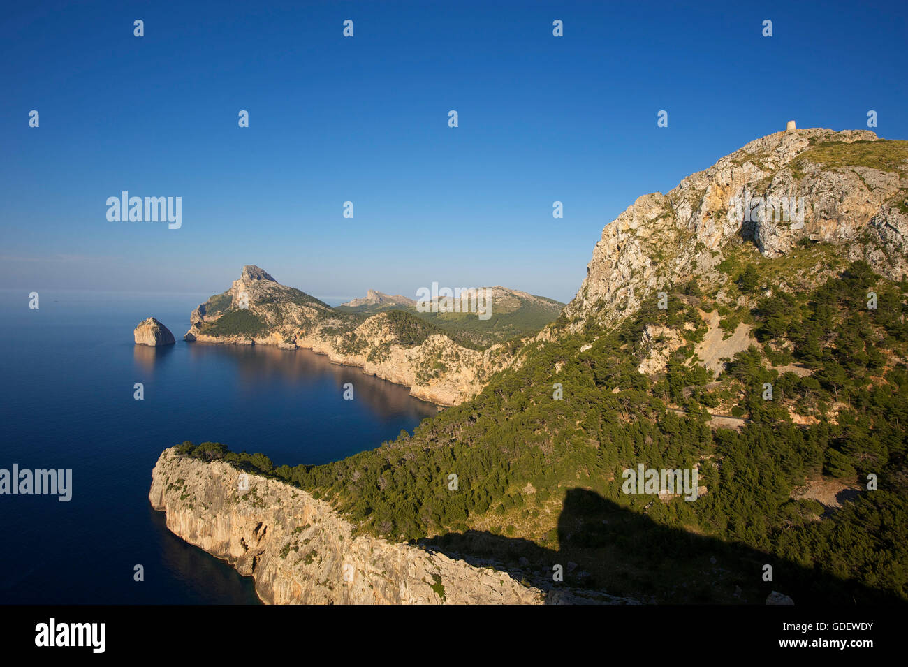 Cap Formentor, Blick vom Mirador des Colomer, Mallorca, Balearen, Spanien Stockfoto