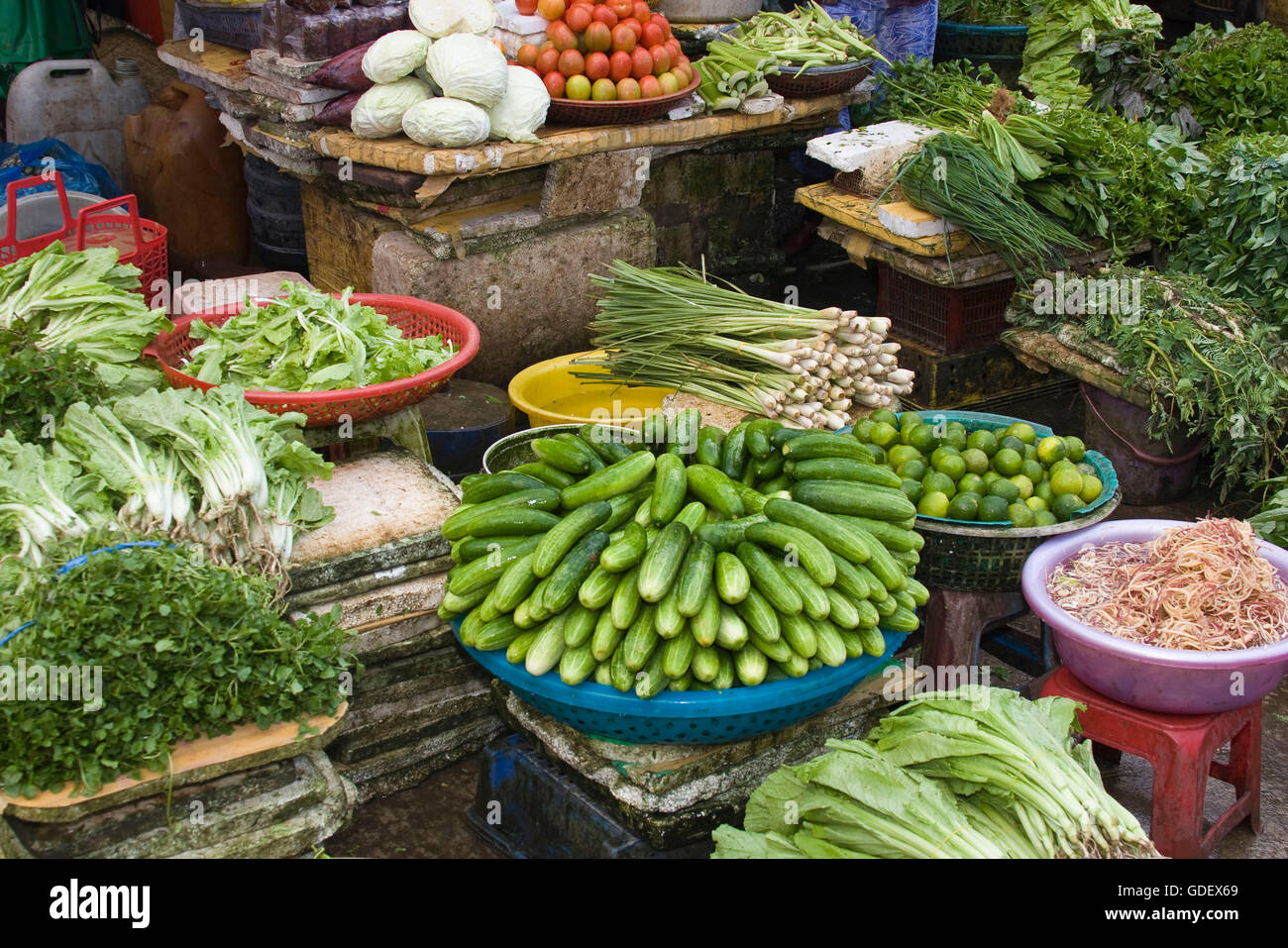 Markt, Gemüse Stall, Gemüse Verkauf, Phu Quoc, Vietnam Stockfoto