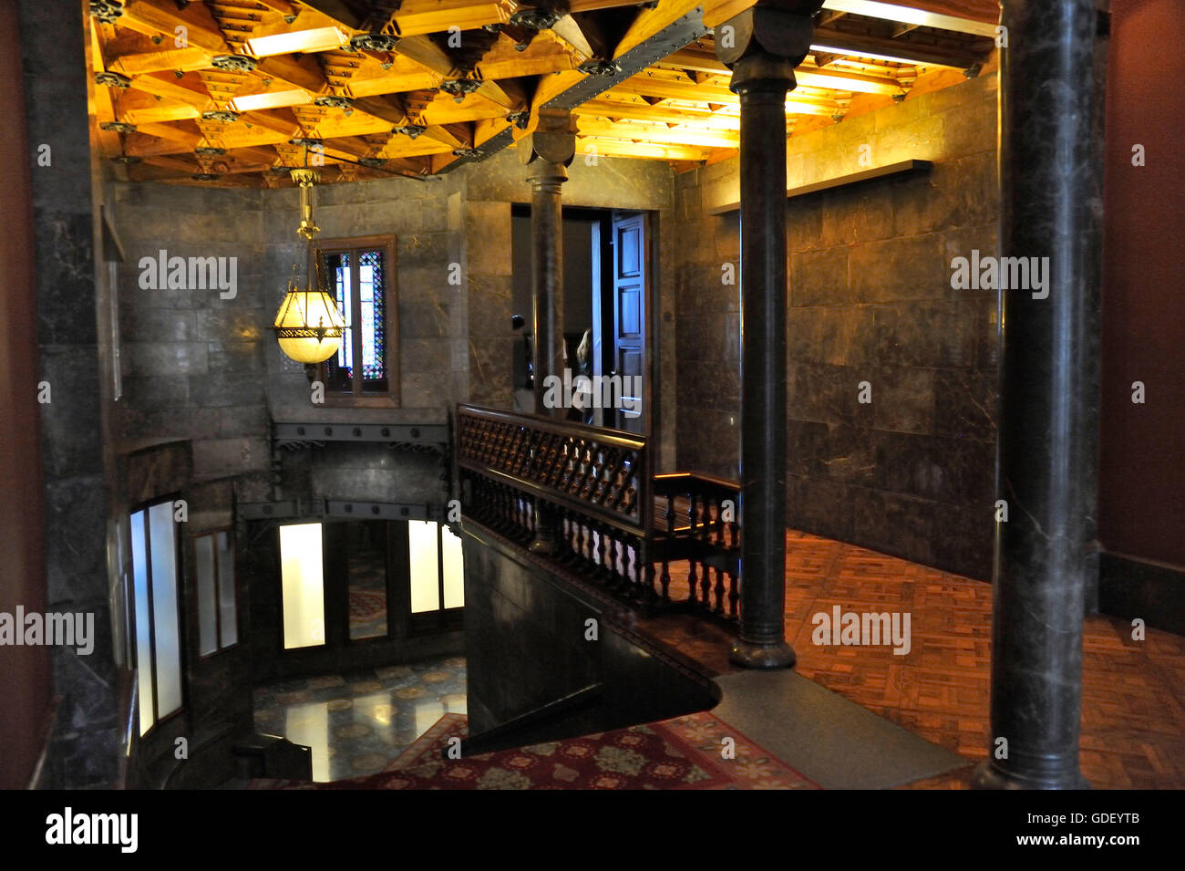 Gaudi, Palau Güell, Treppe, Barcelona, Katalonien, Spanien Stockfoto