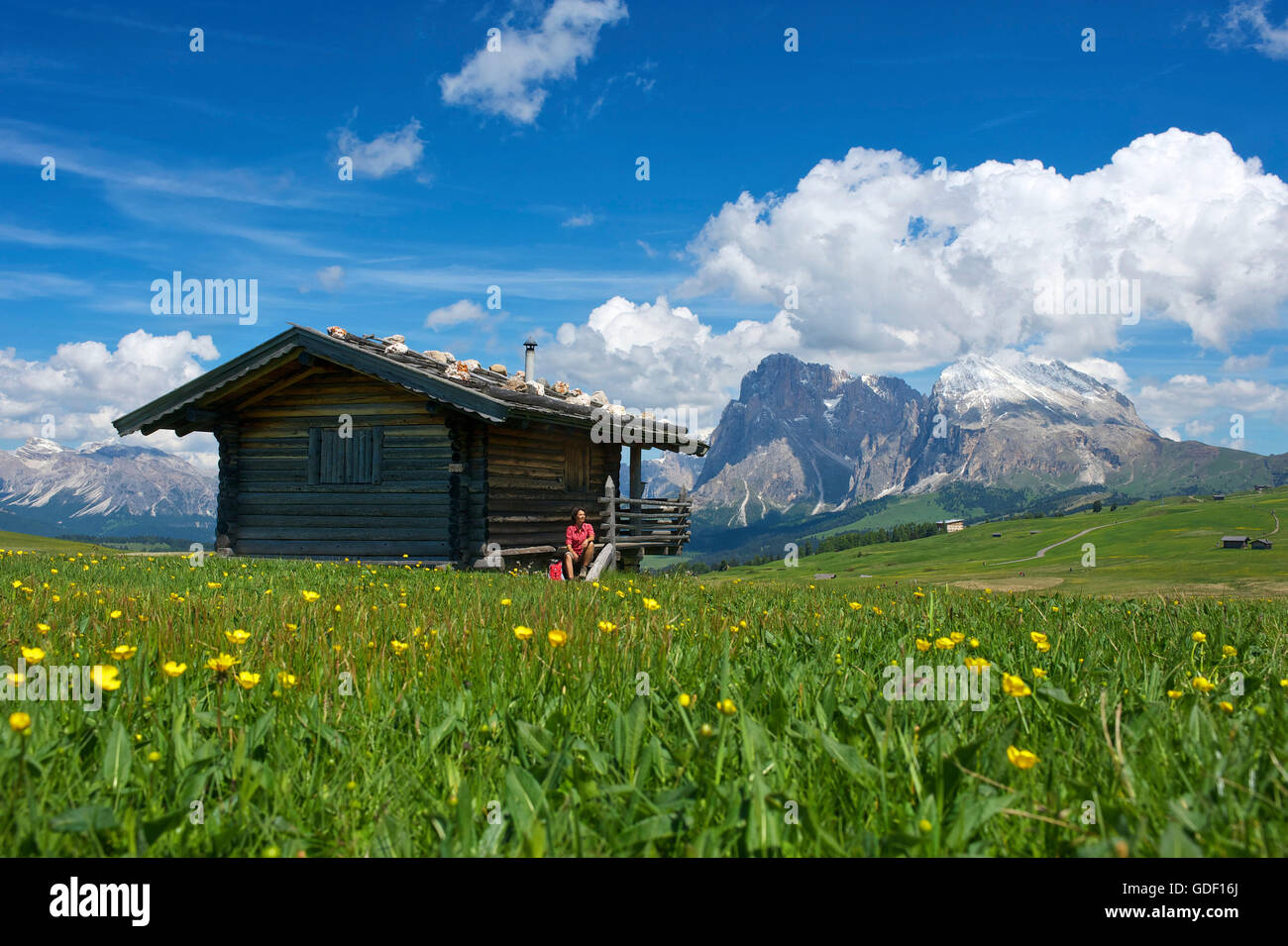 Wandern, Alpe di Siusi, Dolomiten, Südtirol, Italien Herr Stockfoto