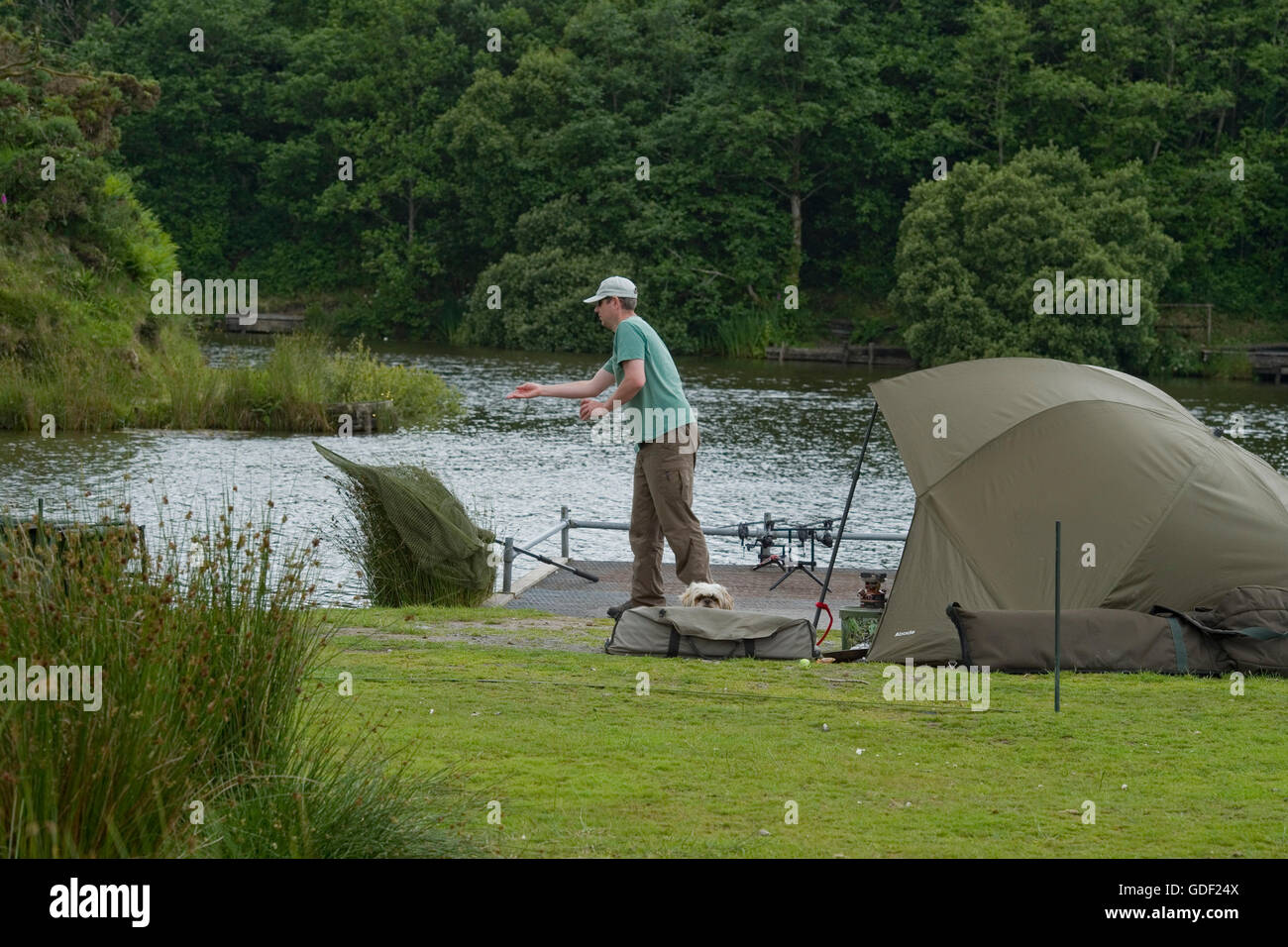 Mann wirft Köder Stockfoto