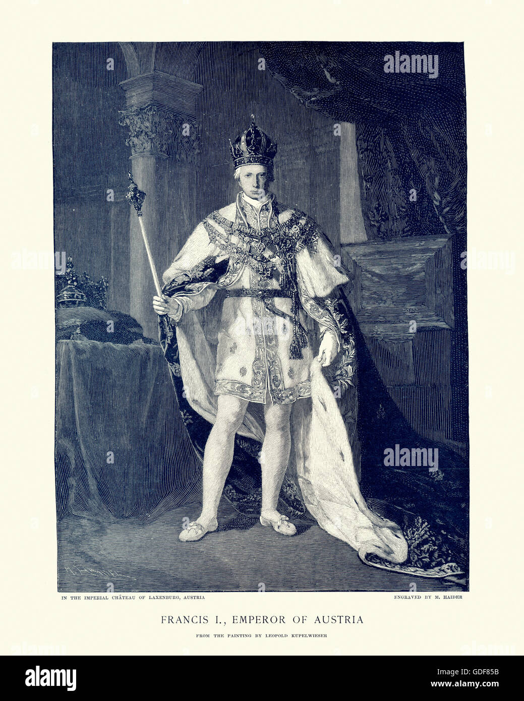 Vintage Gravur von Francis II, der letzte heilige römische Kaiser, regiert von 1792 bis 6. August 1806, als er die Heiligen R aufgelöst Stockfoto