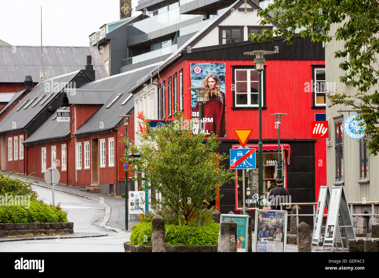 Stadtzentrum, Vesturgata Street, Reykjavik. Island Stockfoto