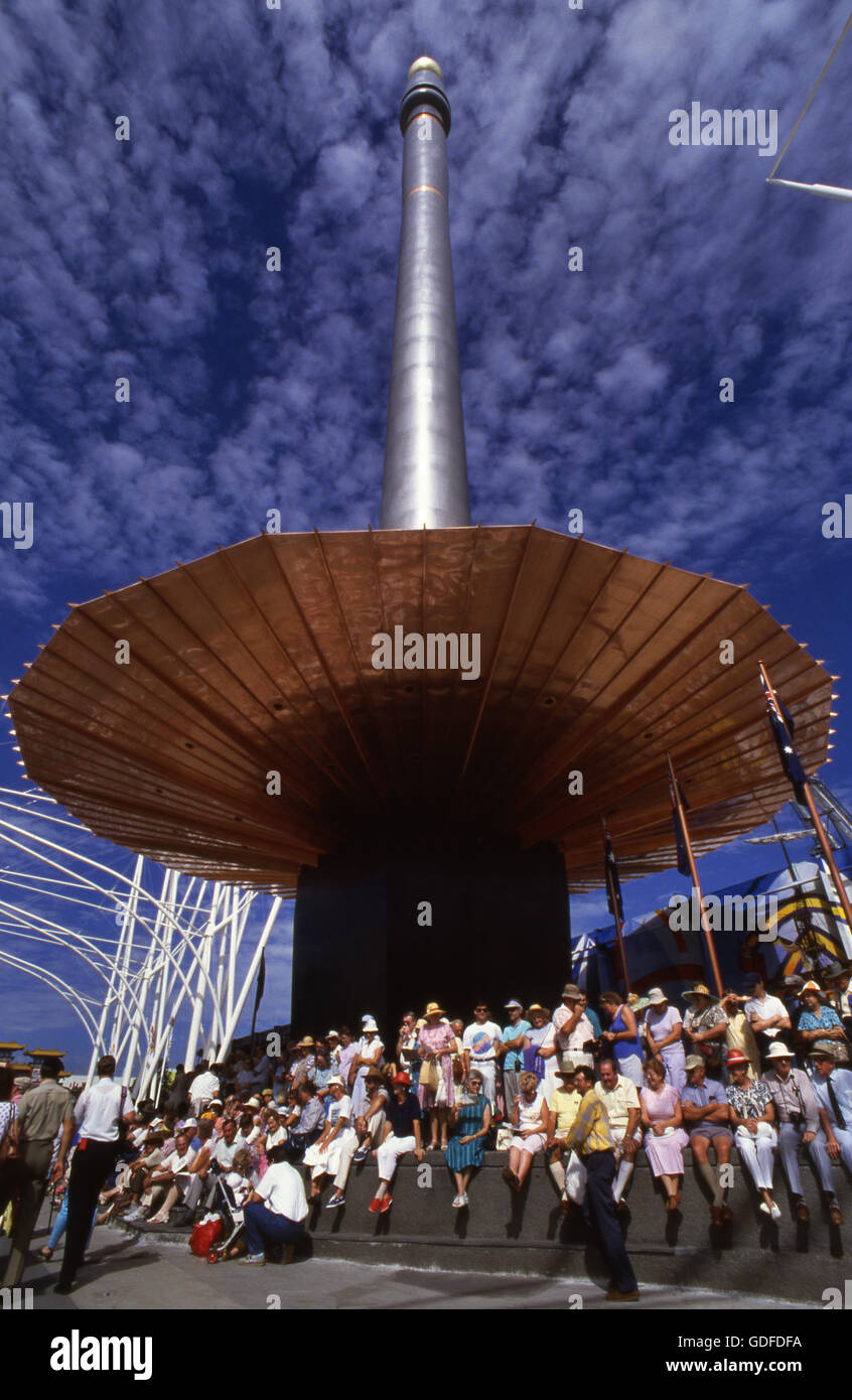 Regenschirm-Turm an der Brisbane Expo 88. Stockfoto